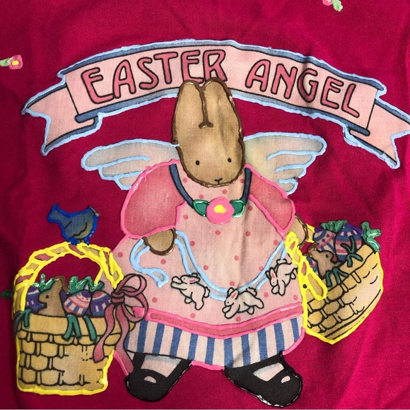 Easter Angel Puffy Paint Graphic Vintage Hanes Heavyweight Medium Red Tee‎ - Picture 1 of 10